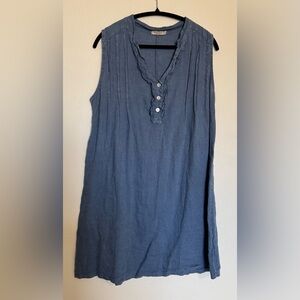 Alessia Pacini Linen Shift Dress large  Blue V-neck Made in Italy